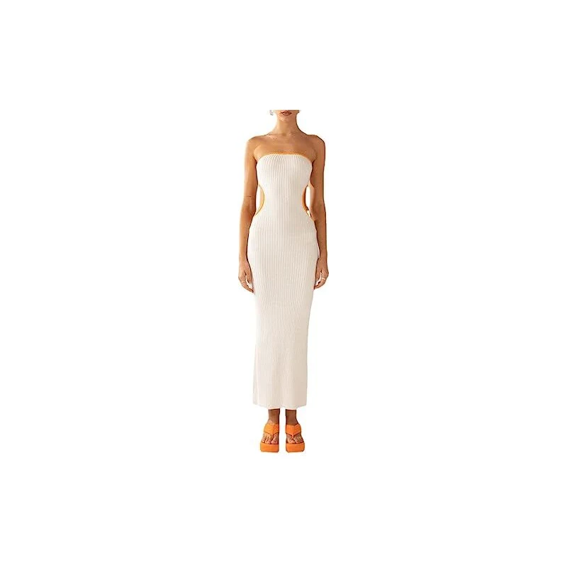 Floerns Abito Lungo Tubino Senza Spalline In Maglia Elastica - Taglie Forti (0XL-4XL), Vestito Aderente Estivo Con Spacco