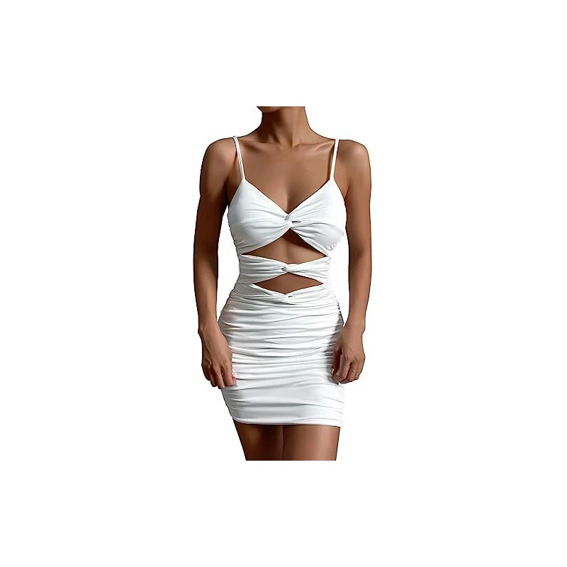 Vestito Estivo Aderente A Coste Donna | Scollo A V, Maniche Corte, Tinta Unita Verde, Taglia S
