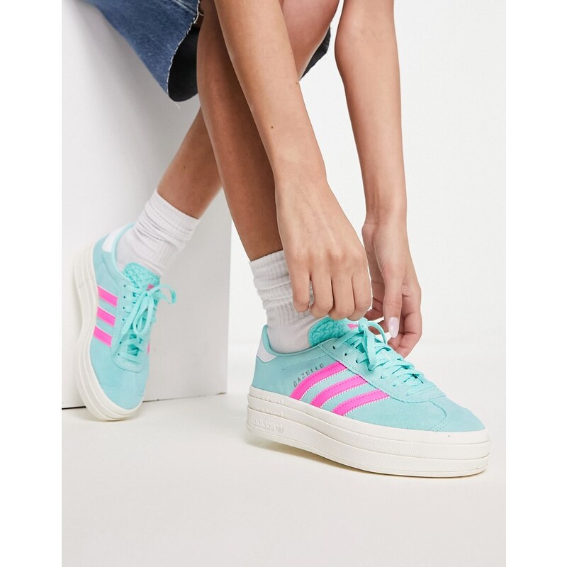 adidas Originals - Gazelle Bold - Sneakers blu acqua e rosa con suola ...