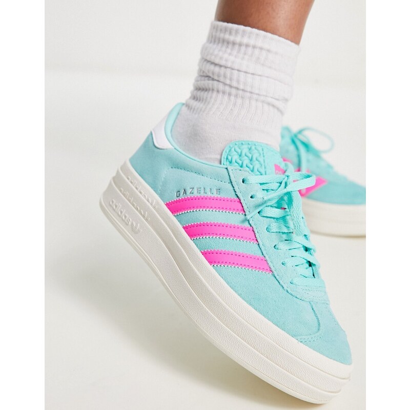 adidas Originals - Gazelle Bold - Sneakers blu acqua e rosa con suola ...