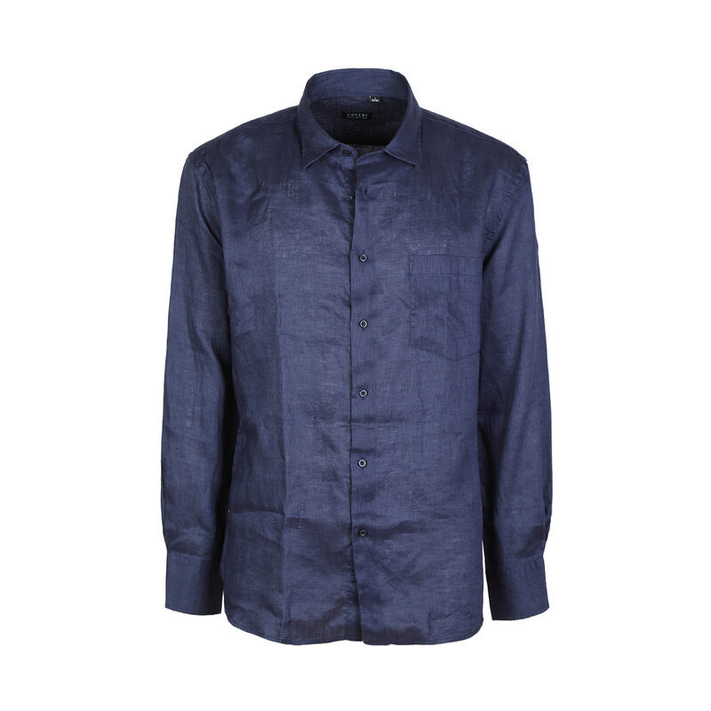 Coveri Collection Camicia Regular Da Uomo In Lino Con Taschino Blu Taglia M