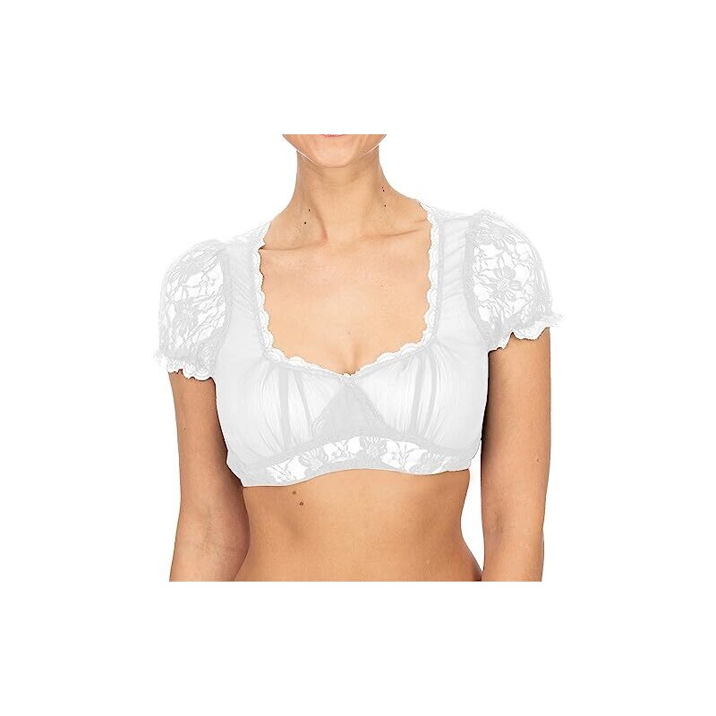 GORGLITTER Camicetta Dirndl In Pizzo Donna Con Scollo A V - Per Oktoberfest, Elegante, Mezze Maniche - 2