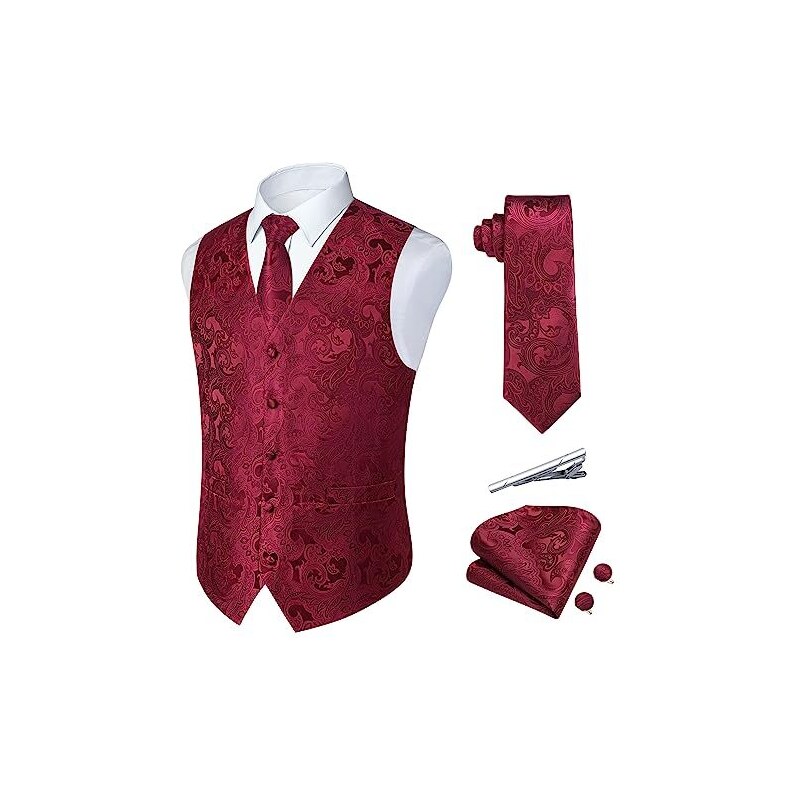 Gilet Uomo Elegante Paisley | Panciotto Smanicato Scollo A V Per Matrimonio, Cerimonia, Lavoro | Casual Chic