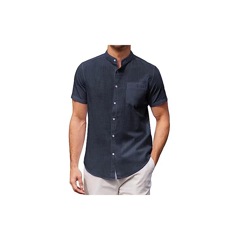 Camicia uomo lino melangiata collo francese sartoriale casual tinta un