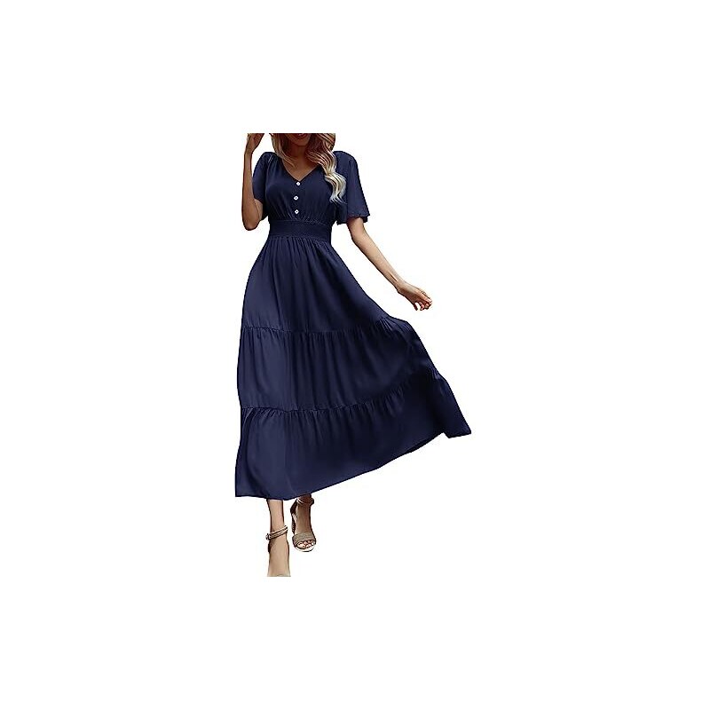 Elesomo Maglietta da donna a maniche corte, estiva, con scollo a V