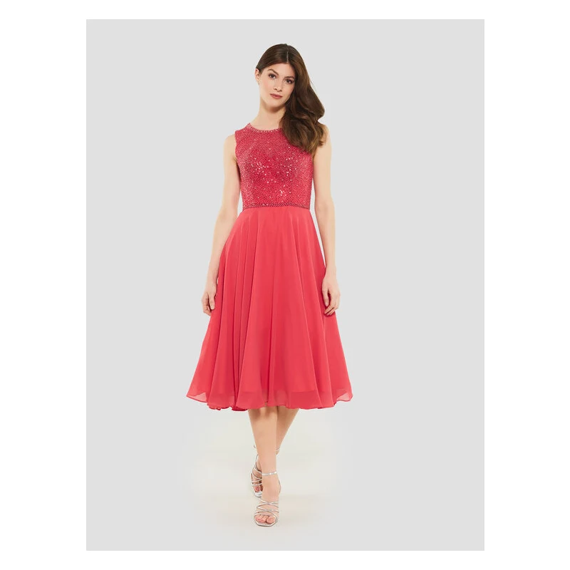 Berylove Abito Elegante Da Cocktail Con Orlo Increspato, Blu Navy Glitter, Taglia M. Linea A, Scollo Tondo, Senza Maniche, Lunghezza Al Ginocchio. Perfetto Per Matrimoni, Feste E Cerimonie.