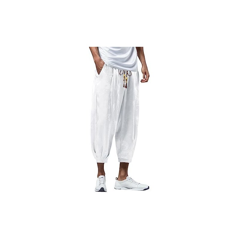 Pantaloni di Lino Uomo Pantaloni da Spiaggia Slim Casual Pantaloni