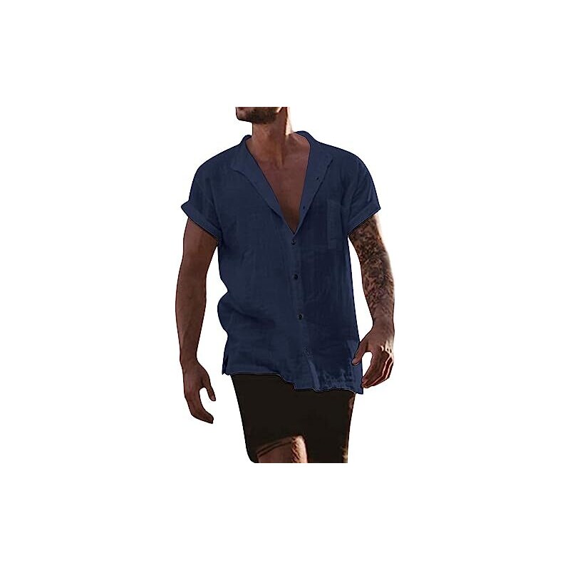 Shirt Button Down Estiva Camicia Uomo Manica Corta BOLF, Cotone Misto, Fantasia Classica - Per Tempo Libero Casual Abbigliamento Uomo Tempo Libero - Foto 8