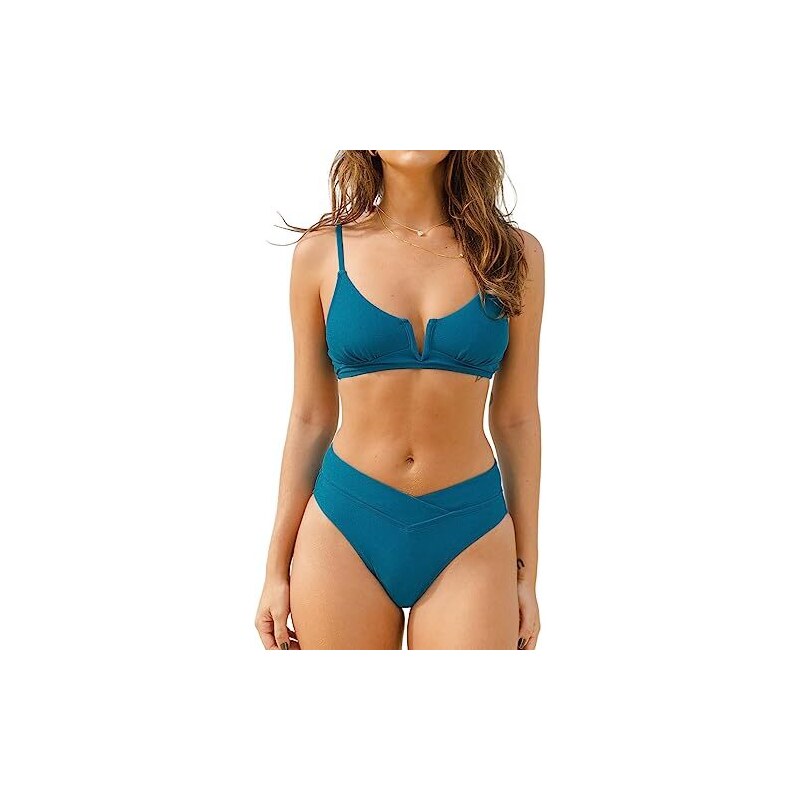 Costume Da Bagno Donna Cupshe Bikini A Due Pezzi - Vita Alta, Top Regolabile Senza Spalline - Foto 2
