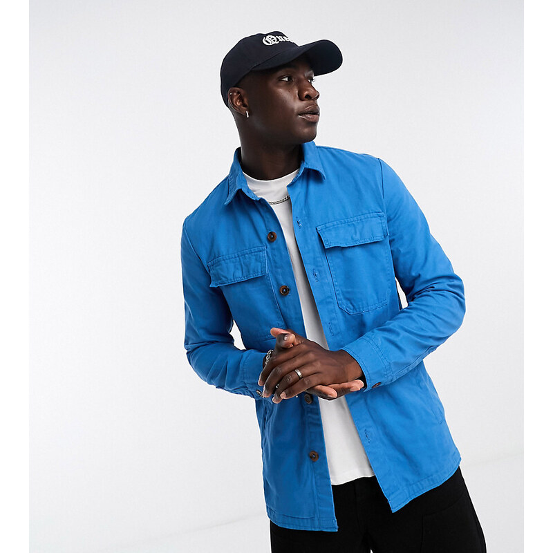 Threadbare Tall - Camicia giacca blu con bottoni e tasca doppia