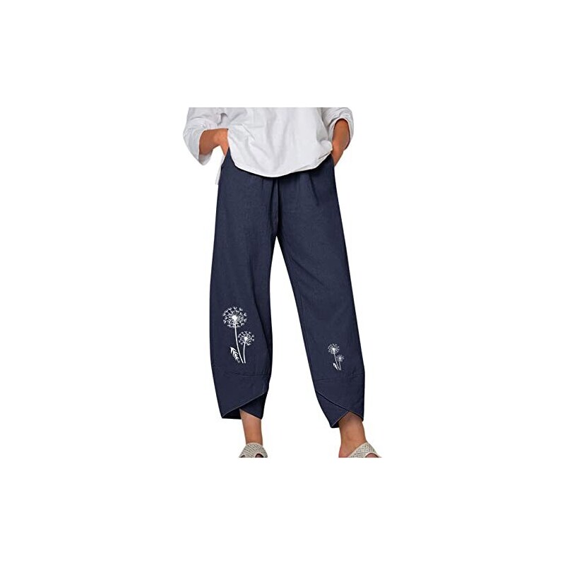 GURU SHOP Pantaloni Palazzo Estivi Donna | Blu Sintetico Taglia 38 | Larghi Con Elastico E Allacciatura | Moda Leggera E Comoda