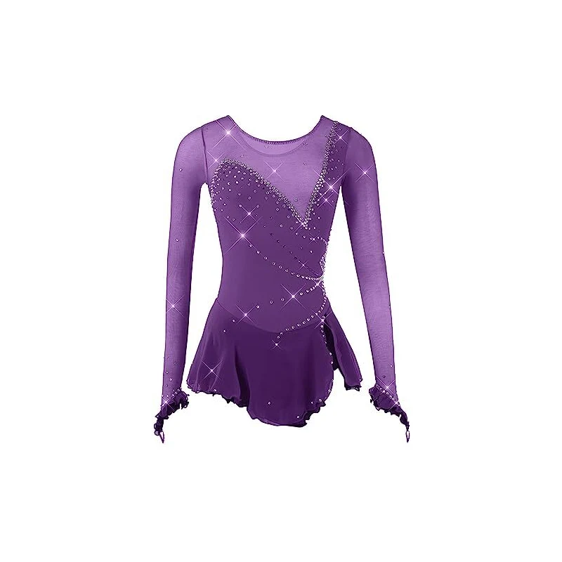 JRUIA Abito da Gara di Pattinaggio su Ghiaccio per Bambina Body da  Ginnastica Ritmica Costume da Pattinaggio Artistico Manica Lunga Gonna da 
