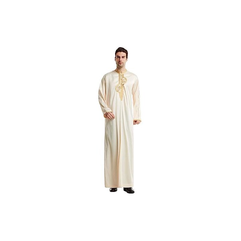 USTZFTBCL Caftano marocchino da uomo, ricamato a mano Djellaba, estate Abaya Thobe, Beige, M