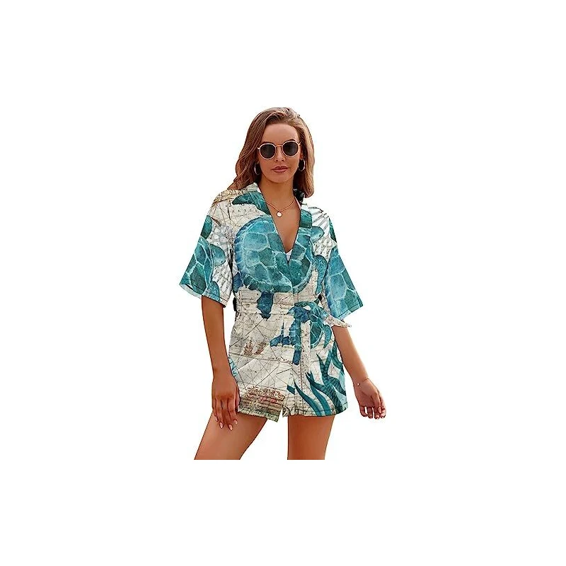 Accappatoio Donna In Raso Di Seta - Vestaglia Corta Sexy Con Scollo A V E Volant - Foto 13