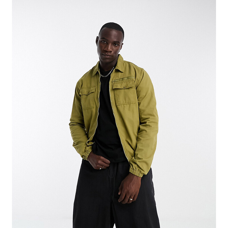 Threadbare Tall - Camicia giacca verde oliva con zip e tasche doppie
