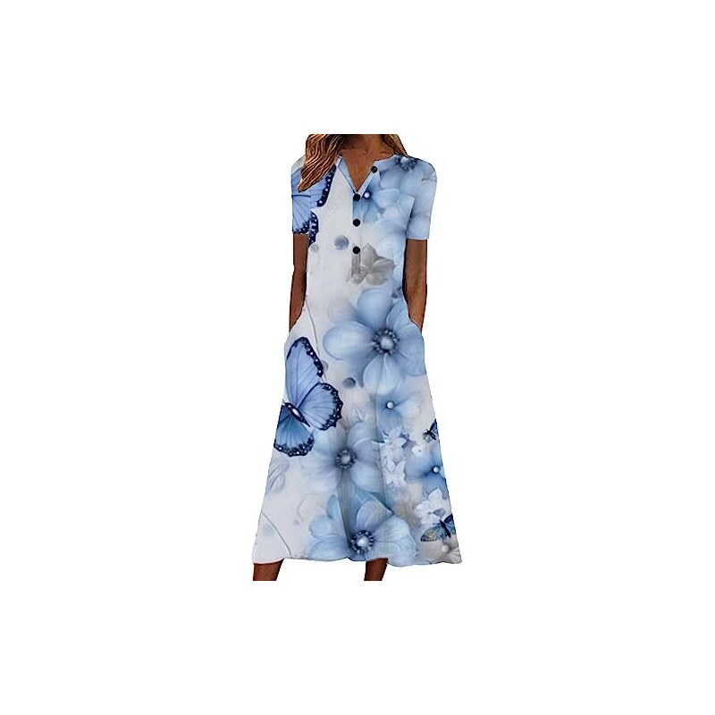 PICKLION Abito Floreale Donna A Maniche Lunghe – Scollo Quadrato, Vita Alta Elastica, Stile Boho Midi, Morbido