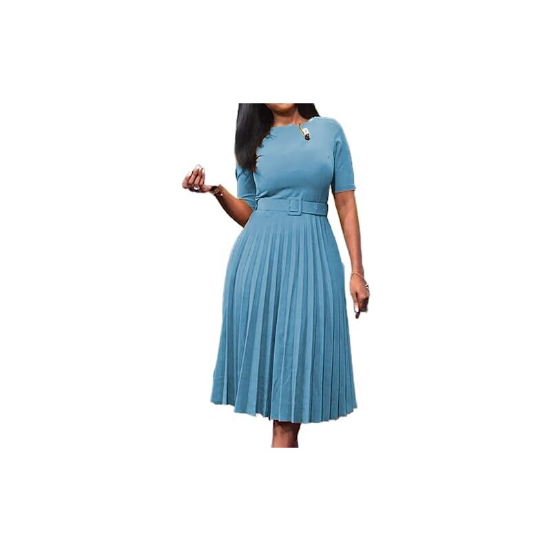 Abito Lungo Con Gonna Plissettata Blu Donna