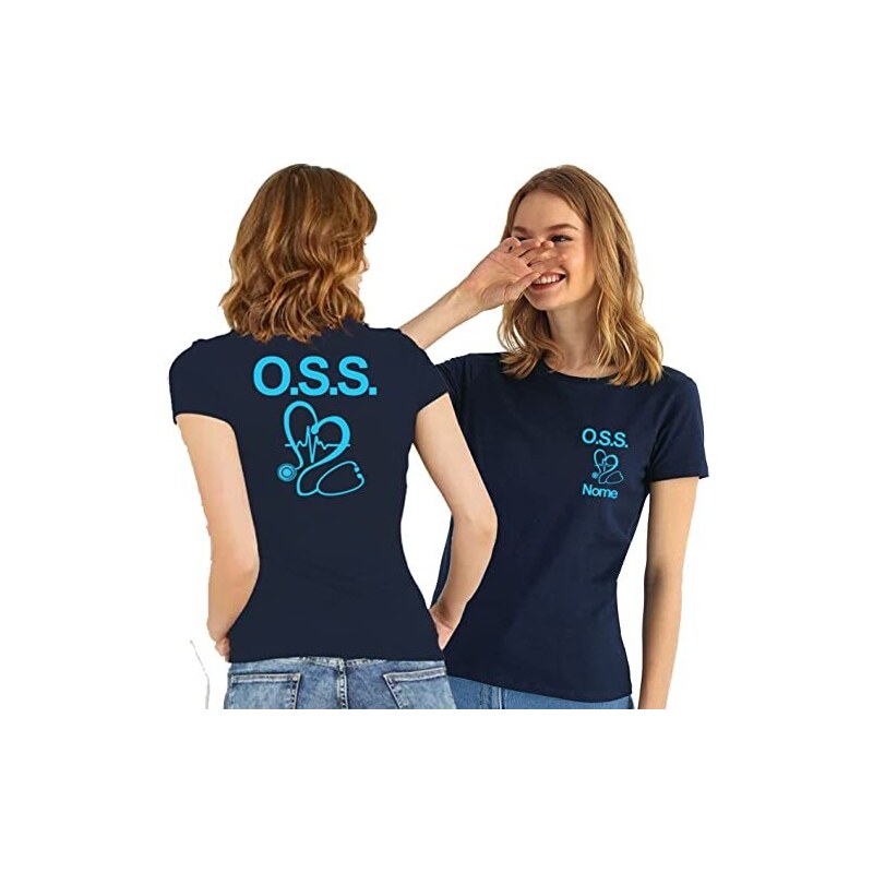 T- Shirt Maglietta Donna con Logo Infermiera Nurse, Personalizzata con Il Tuo Nome Gratuito (XS, Bianco