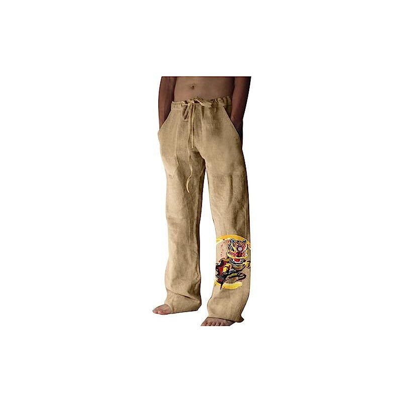 Pantaloni Da Jogging Uomo In Cotone Ed Elastan – Tinta Unita O Erica, Gamba Dritta, Vita Elasticizzata Con Tasche Profonde – Per Yoga E Relax
