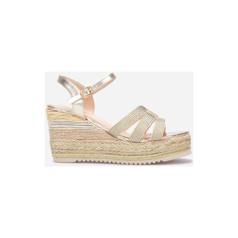 Sandali champagne da donna con strass gioiello sulle fascette Lora Ferres
