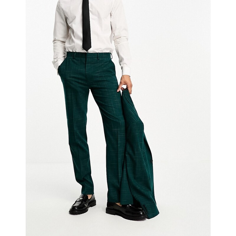 ASOS DESIGN - Pantaloni da abito slim verdi con motivo a tratteggio-Verde