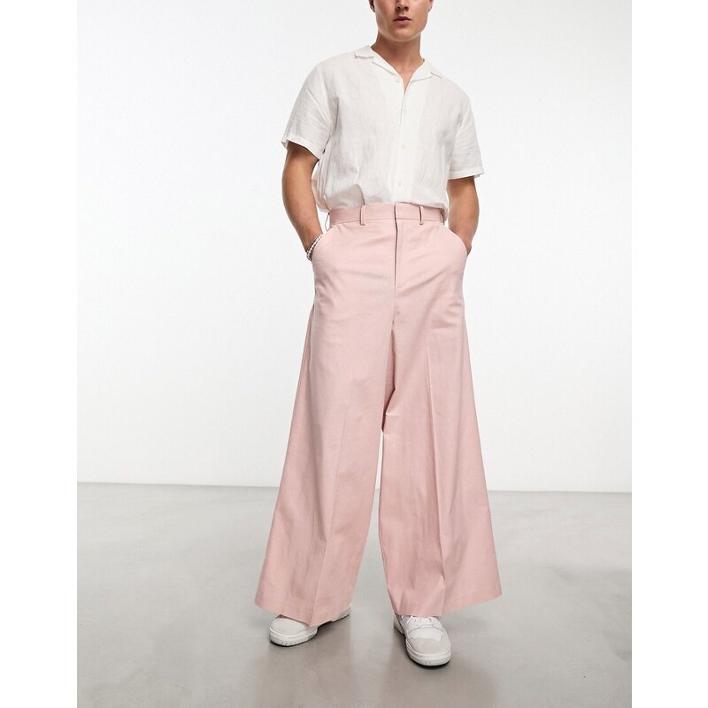 ASOS DESIGN - Pantaloni da abito in misto lana rosa con fondo super ampio
