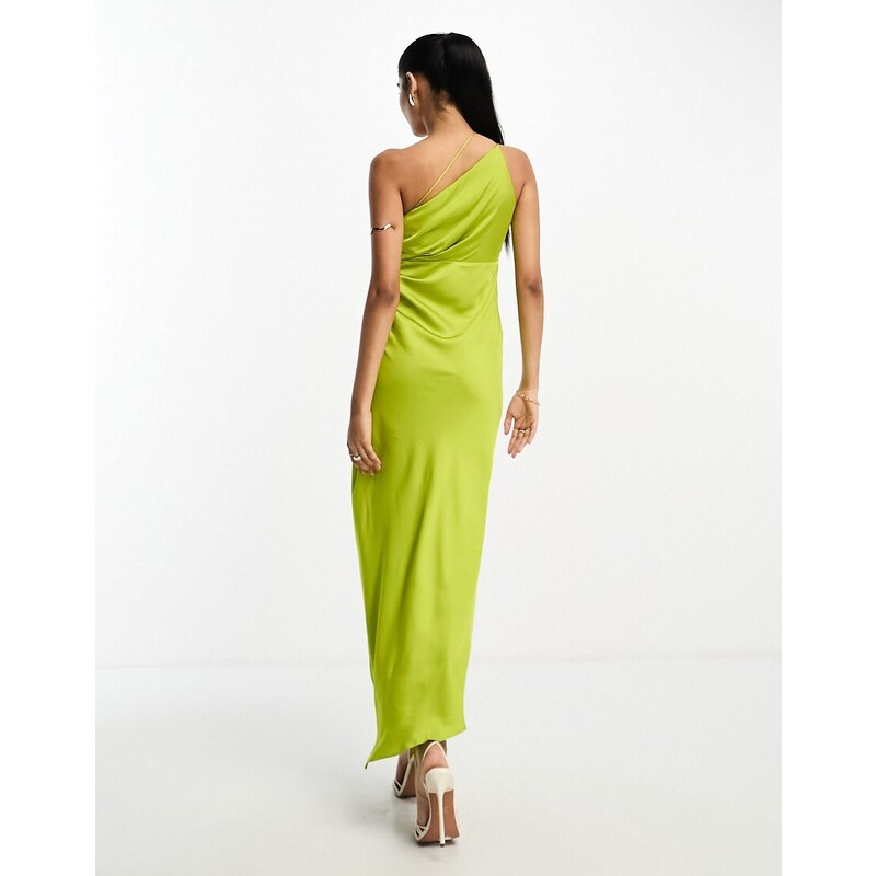 Mango - Vestito midi premium verde asimmetrico con arricciature e spacco laterale
