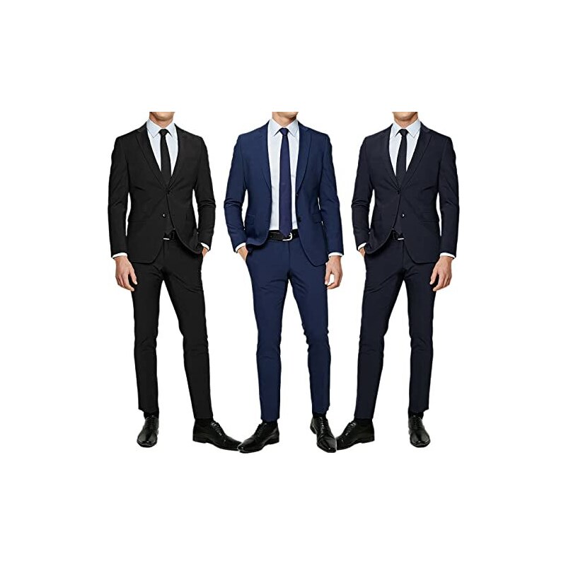 Generico Abito Uomo Blu Nero Elegante Slim Fit Vestito Cerimonia Sartoriale  Casual VEQUE (52, Blu Royal)
