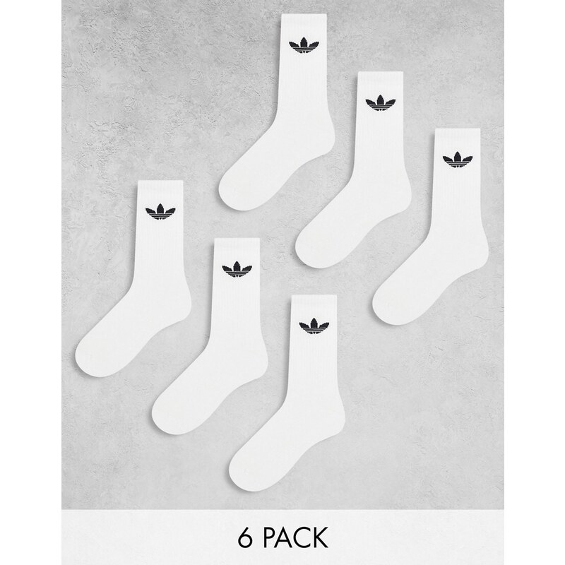 adidas Originals - Confezione da 6 paia di calzini bianchi con trifoglio-Bianco