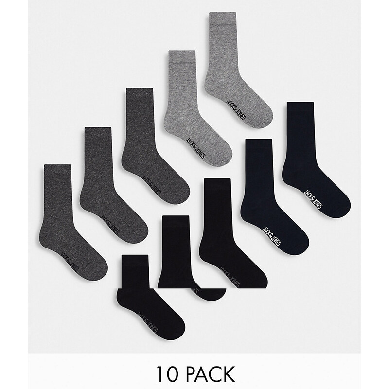 Jack & Jones - Confezione da 10 paia di calzini neri e grigi-Multicolore