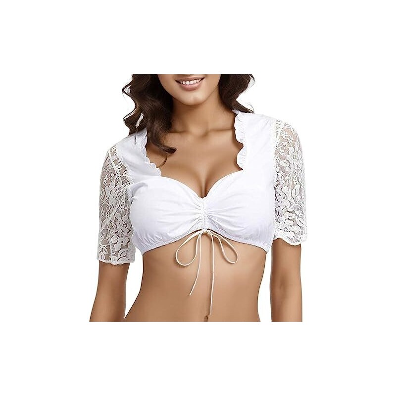 Camicetta Dirndl Amalia In Pizzo – Donna, Colore Bianco O Nero, Maniche In Pizzo E Colletto Rialzato - 3