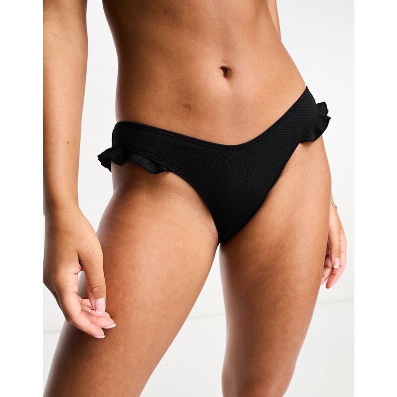 New Look - Slip bikini a vita bassa neri con volant-Nero