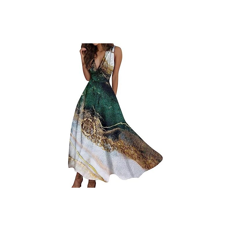 Nuovi abi da festa Vintage per le donne abo estivo a maniche corte con stampa floreale abo lungo da spiaggia con tasca prendisole Boho  200000345