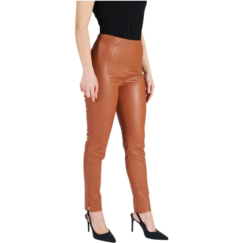 Pantaloni Donna In Ecopelle Elasticizzata - Vita Alta, Leggings In Pelle Sintetica