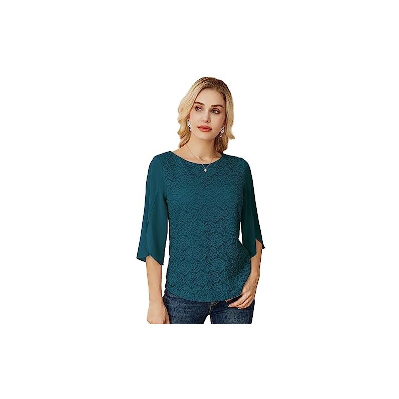 GRACE KARIN Camicette da donna in raso di seta, a maniche lunghe, girocollo, per affari e ufficio, Albicocca, M