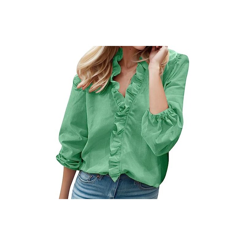 HAOLEI Maglietta Donna Lino - Top Elegante Manica 3/4 Con Scollo Tondo Stampa Floreale - Foto 9