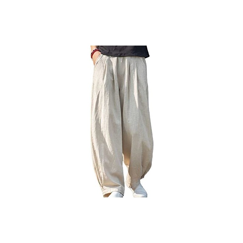 Vita Alta Pantaloni Lino Pantaloni Lino Donna Estate - Larghi, Comodi, Vita Alta Con Elastico - Ideali Per Spiaggia E Casual Vita Alta Elastica Gamba Larga - Foto 4