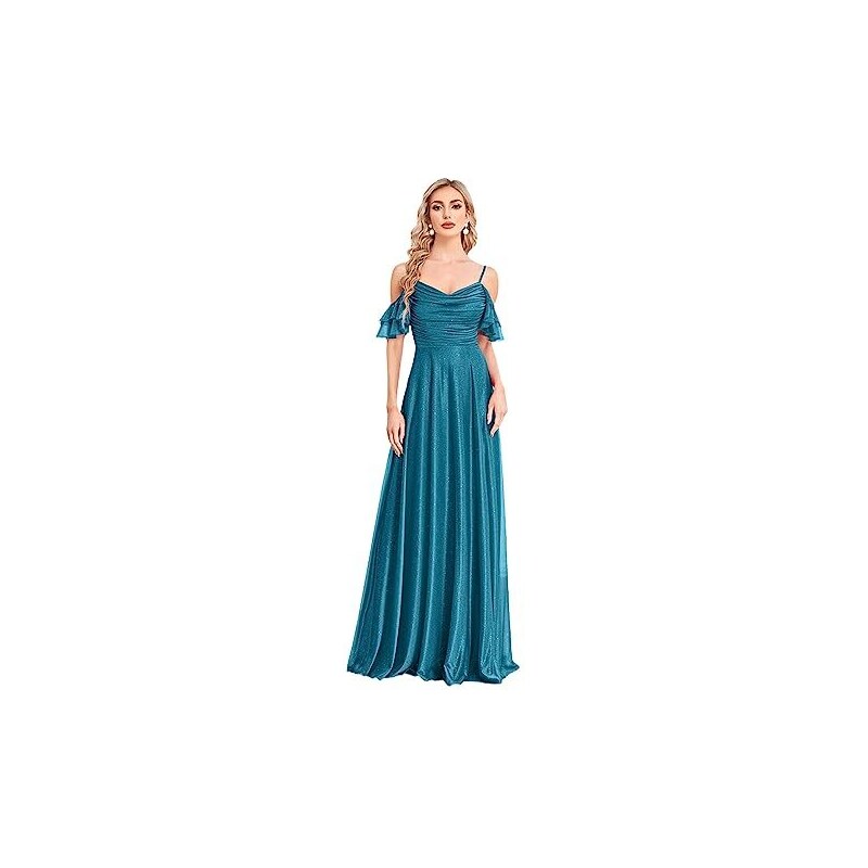 Abito Da Sposa E Da Sera In Jacquard Con Fiori Intrecciati – Vestito Formale Donna Con Scollo A V E Tasche Laterali, Lunghezza 98 Cm - 3