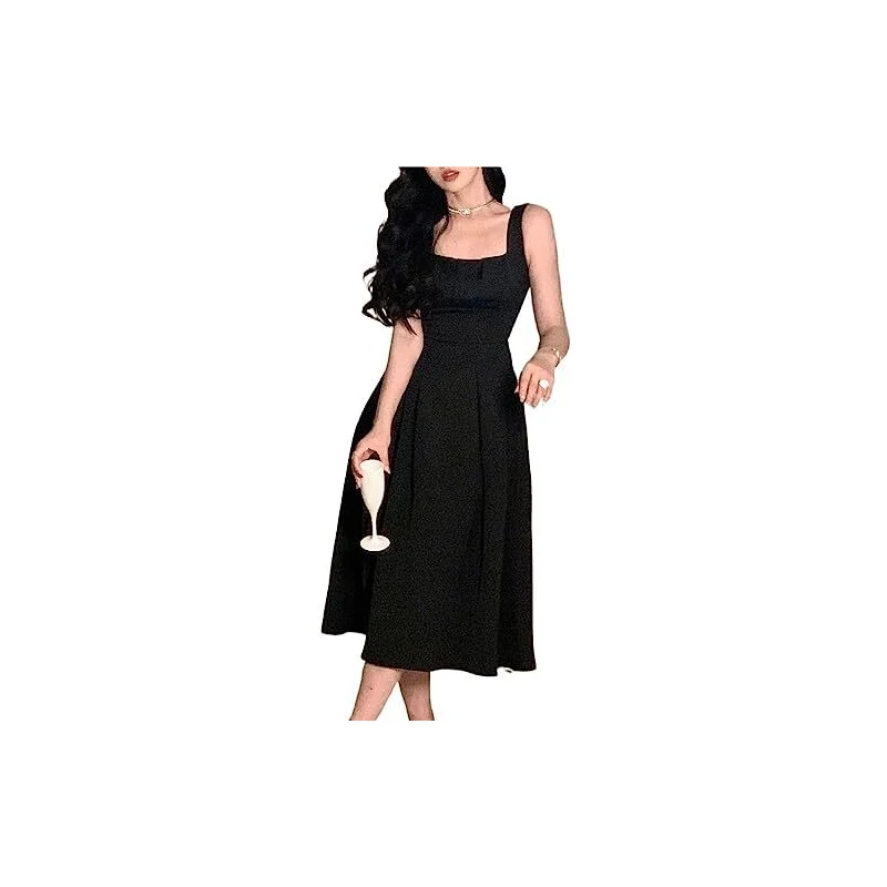 SOMTHRON Abito estivo da donna, casual, senza maniche, con allacciatura al collo, cravatta, a strati, stile bohémien, albicocca, S