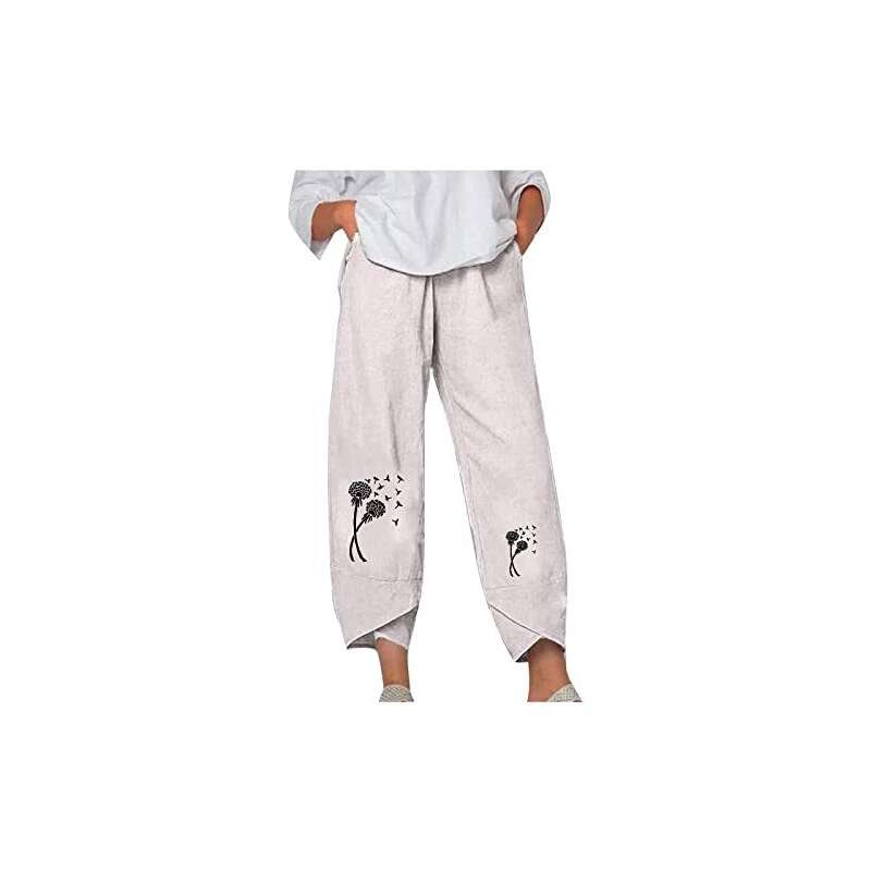 Masrin Pantaloni estivi leggeri, da donna, in cotone e lino, lunghi