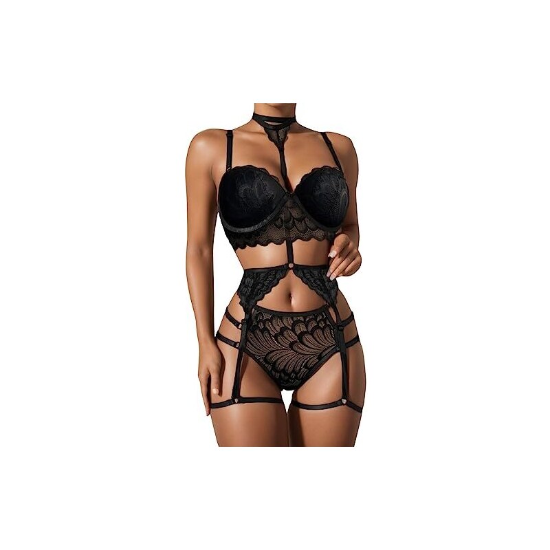 Ohmydear Body In Pizzo Scollo A V Seducente Con Cintura Di Seta - Lingerie Sexy Donna Curvy, Taglie Forti, Senza Spalline