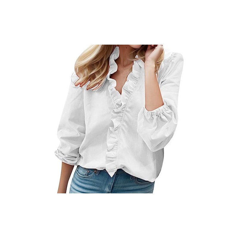 HAOLEI Maglietta Donna Lino - Top Elegante Manica 3/4 Con Scollo Tondo Stampa Floreale - Foto 4