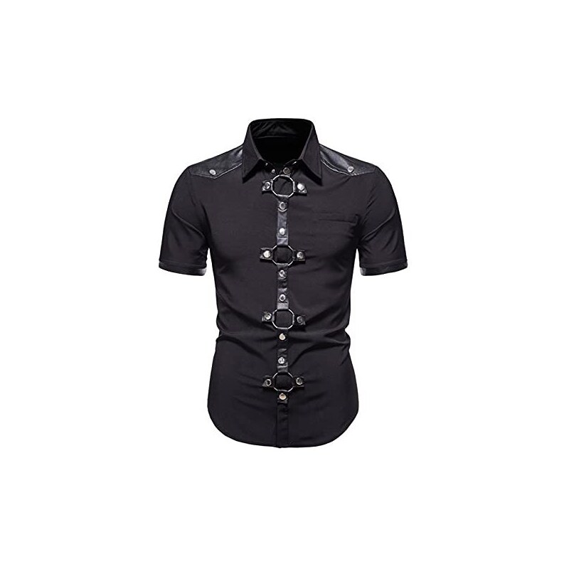 Suncolour Camicie Gotiche Nere da Uomo Magliette con Rivetti Steampunk Scuri Maglie a Maniche