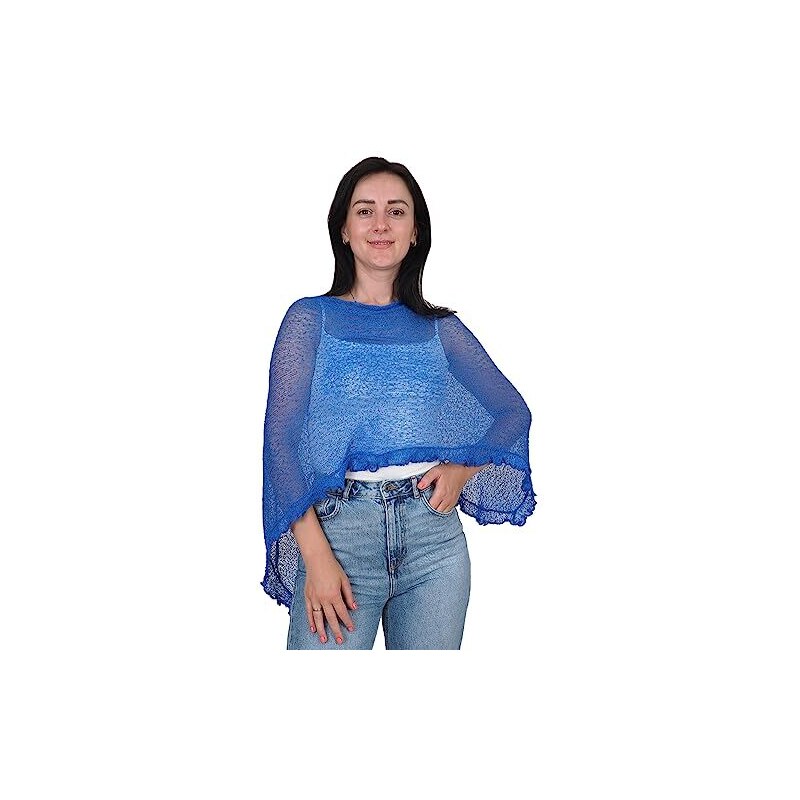 Mimosa Donna Poncho Piccolo A Manica Pipistrello A Rete In Pizzo Lavorato All Uncinetto Taglia Unica 56893102