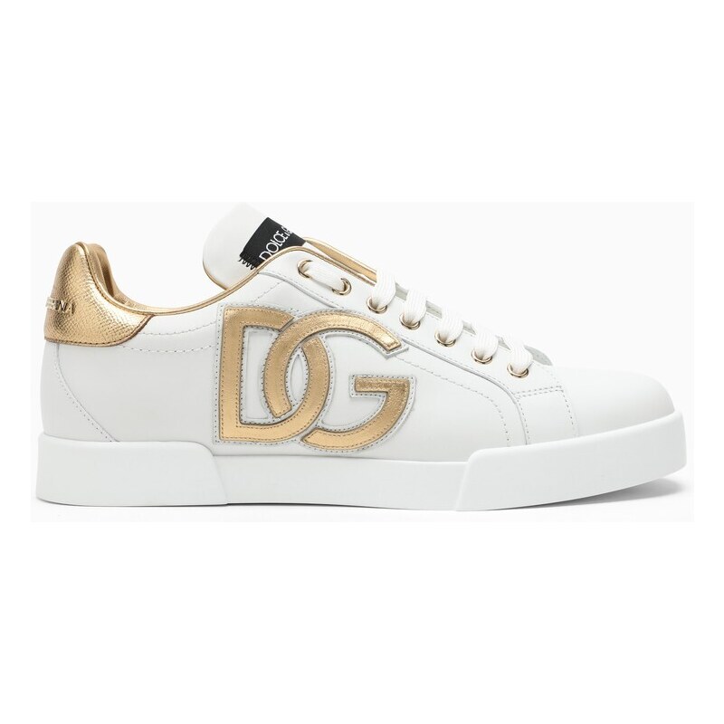 Dolce&Gabbana Sneaker bassa in pelle bianca e oro