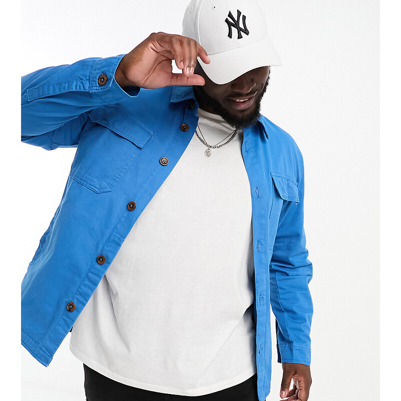 Threadbare Plus - Camicia giacca blu con bottoni e tasca doppia