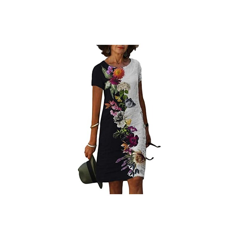 Shownicer Abito Donna Estivo A Maniche Corte, Scollo A V, Stampa Floreale Boho, Vestito Midi Leggero Per Vacanze E Spiaggia, Taglie EU
