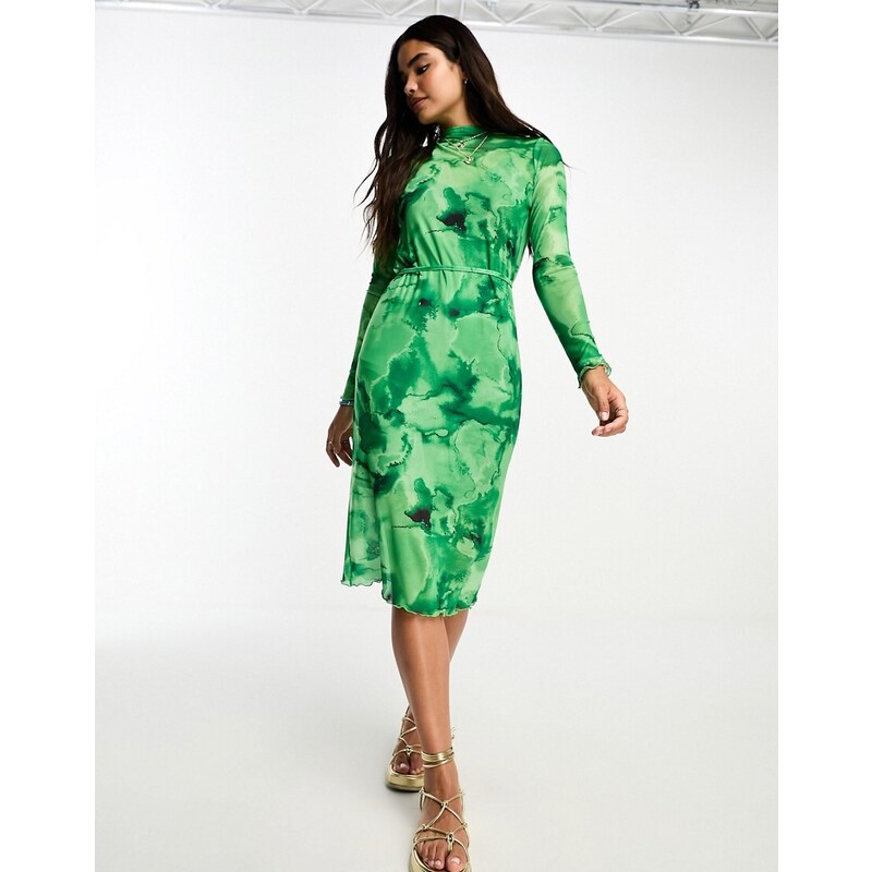 Vero Moda - Vestiti midi in tessuto a rete verde con stampa