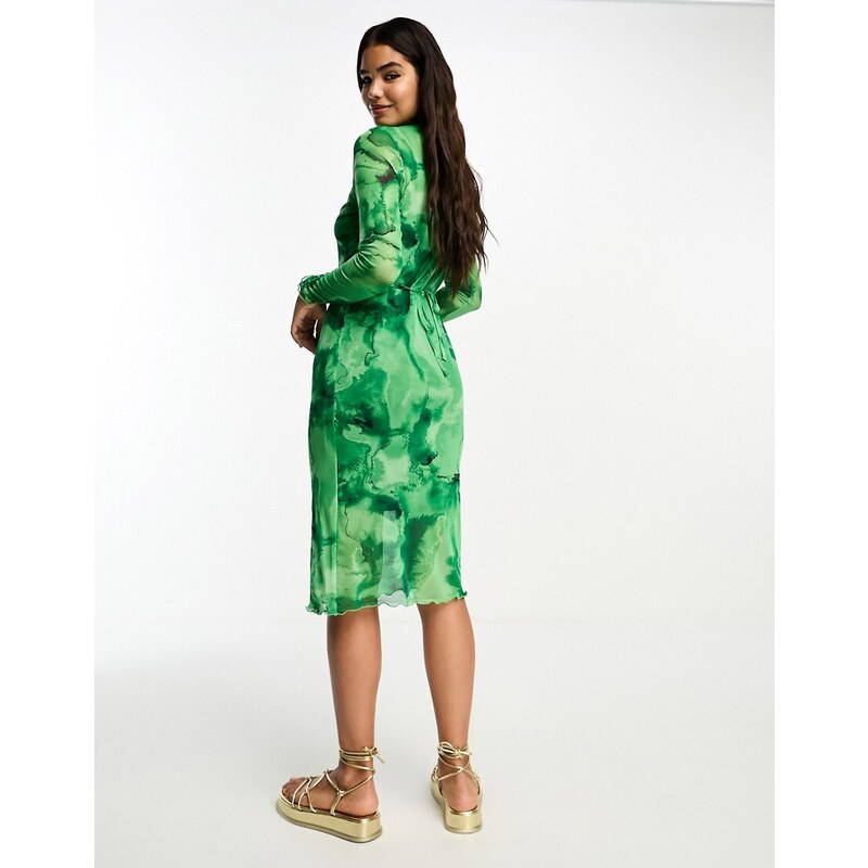 Vero Moda - Vestiti midi in tessuto a rete verde con stampa