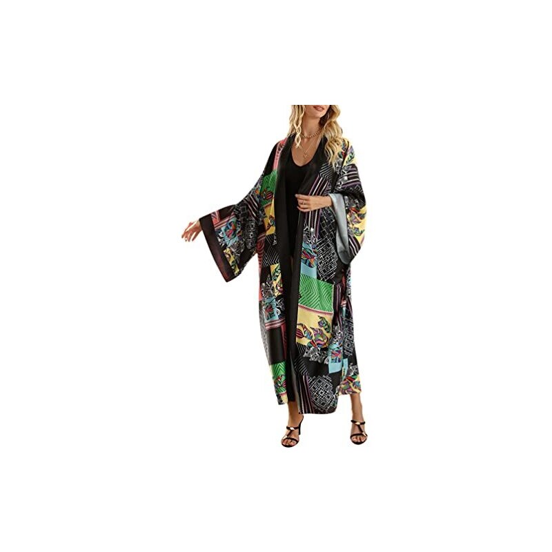 Wu'side-Kimono lungo fantasia floreale - cioccolato/verde/acqua – White Mood Wu'side-Kimono lungo fantasia floreale - cioccolato/verde/acqua – White Mood
